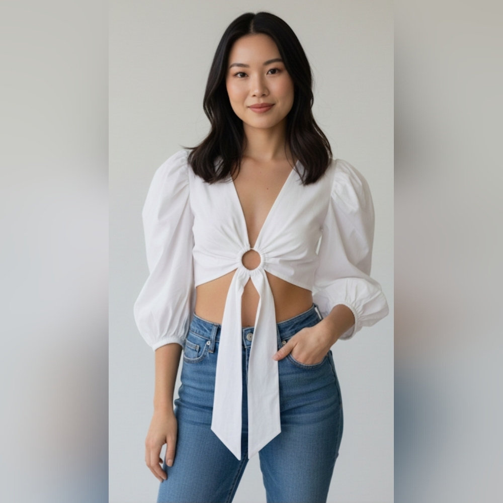 White Crop Top with Ring Detail